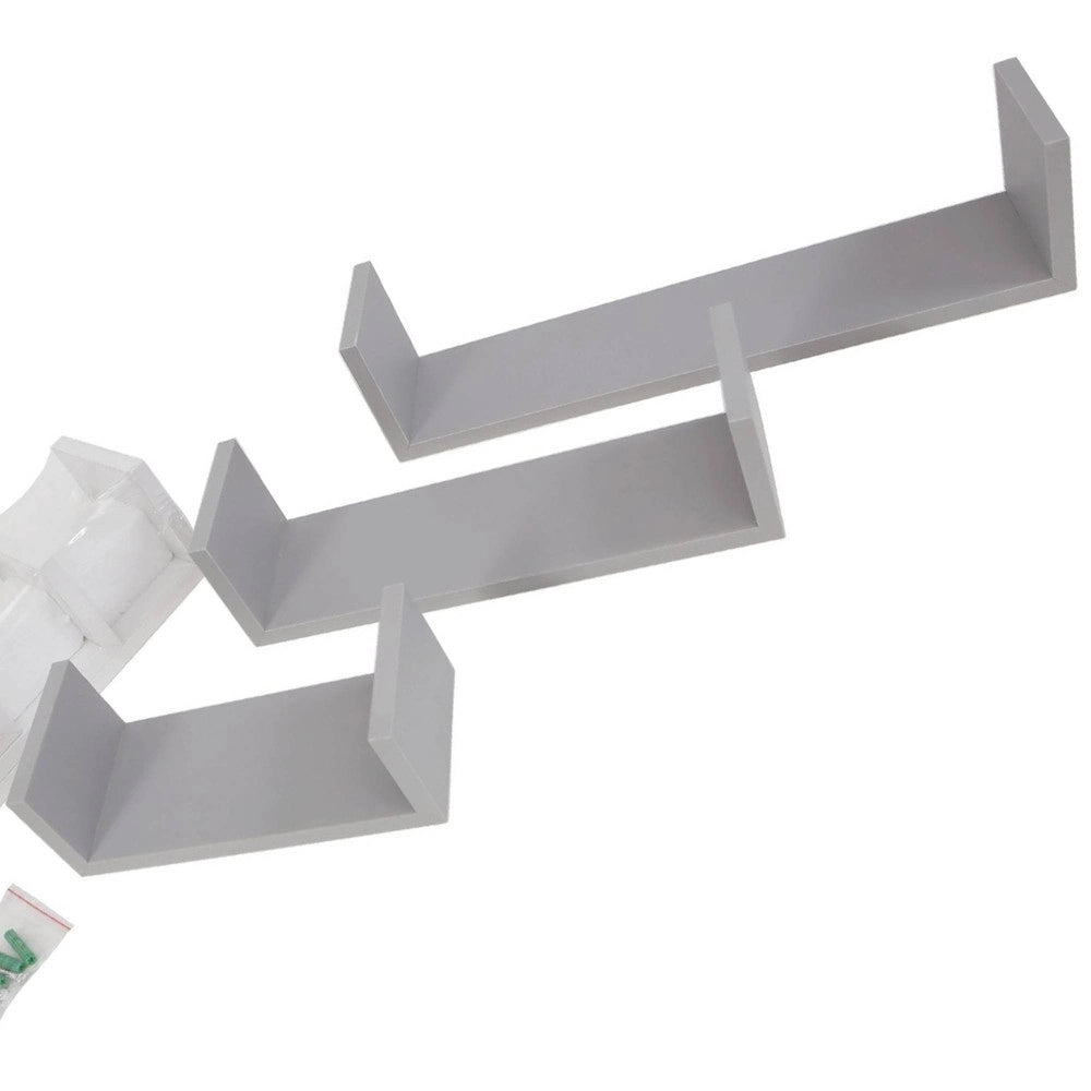Trade Shop - Set 3 Mensole Da Parete Moderne Design Con Bordi Mensola Scaffale Legno Grigio -