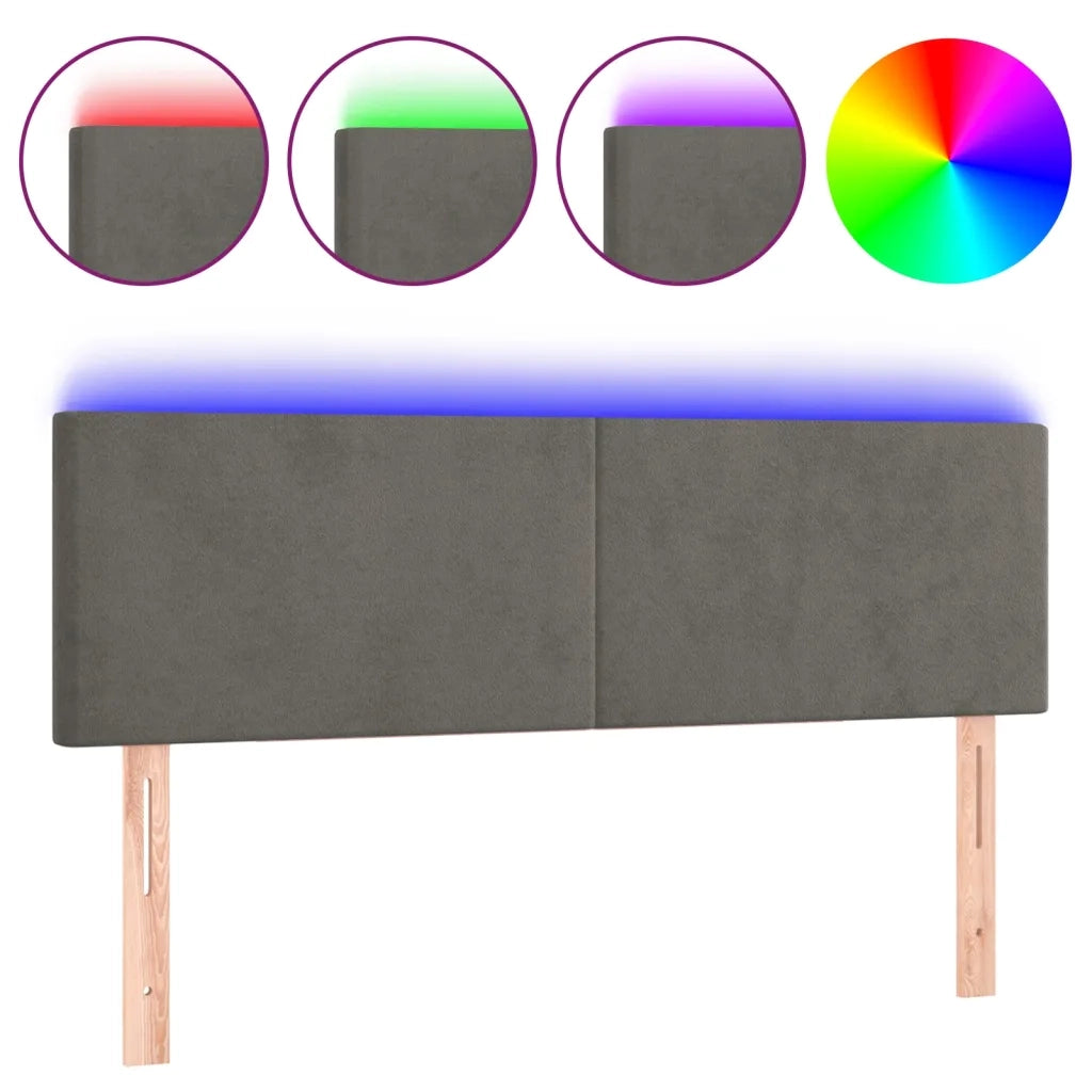 Testiera a LED-Testata con LED Grigio Scuro 144x5x78/88 cm in Velluto 208359