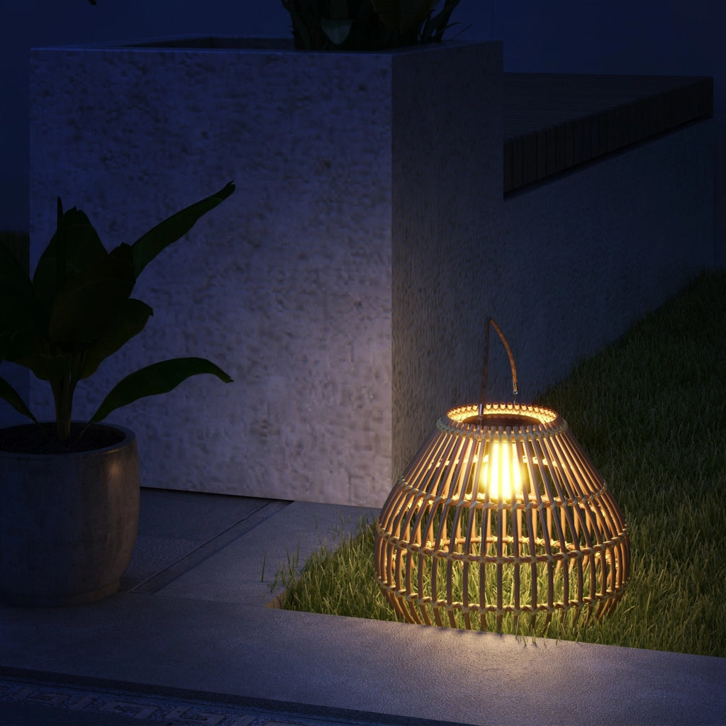 Lampada Solare da Giardino in Rattan ¨C zephmum ¨C Giallo 31x31x32 cm