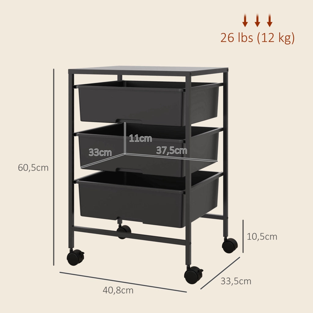 Tavolino rotondo a rotelle in metallo ¨C zephmum ¨C nero, 3 livelli