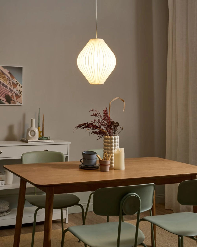 Lampada a sospensione con paralume in tessuto bianco Design moderno Lampada da soggiorno