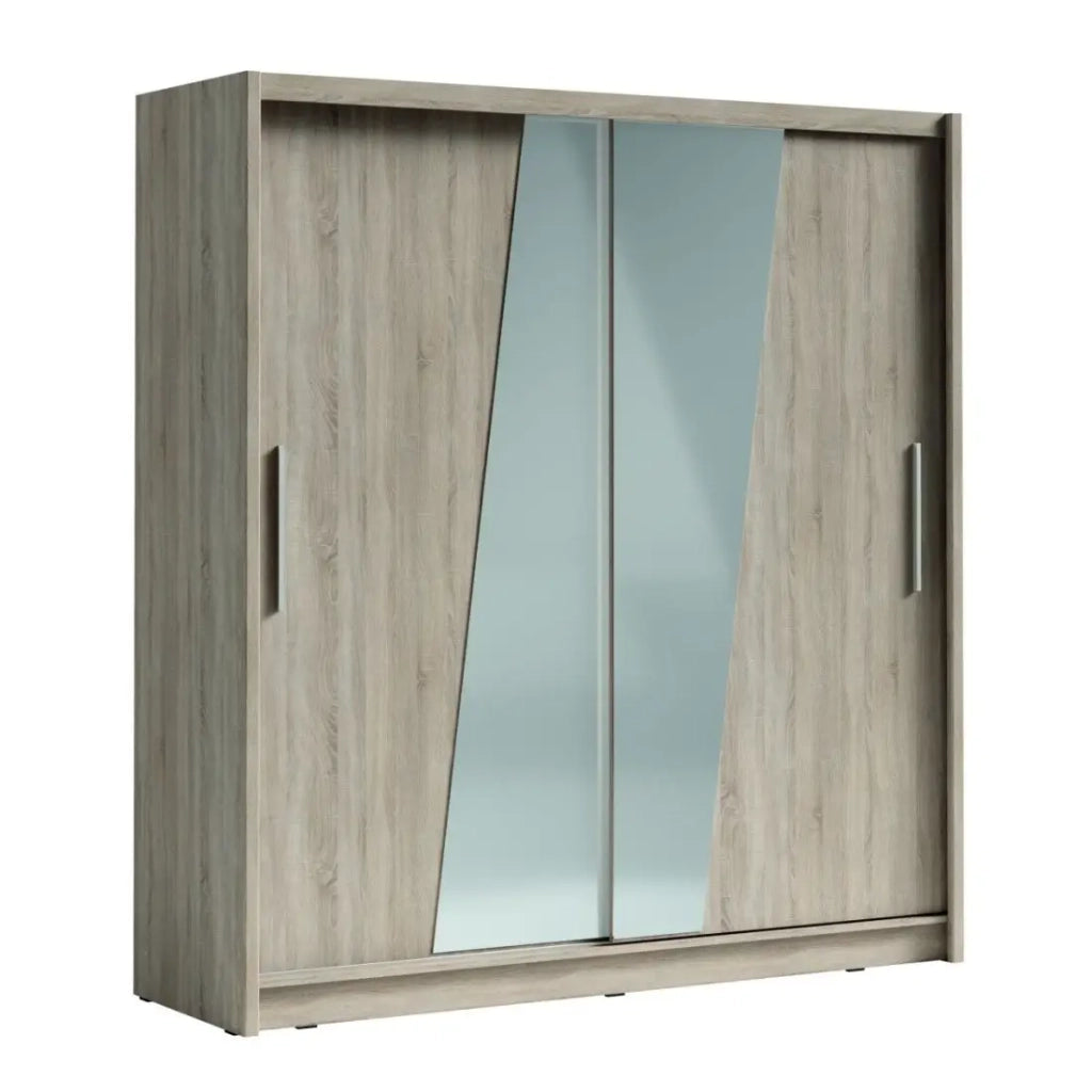 Armadio con 2 porte scorrevoli e specchio obliquo 205 cm - rovere sonoma - Collezione BAHIA