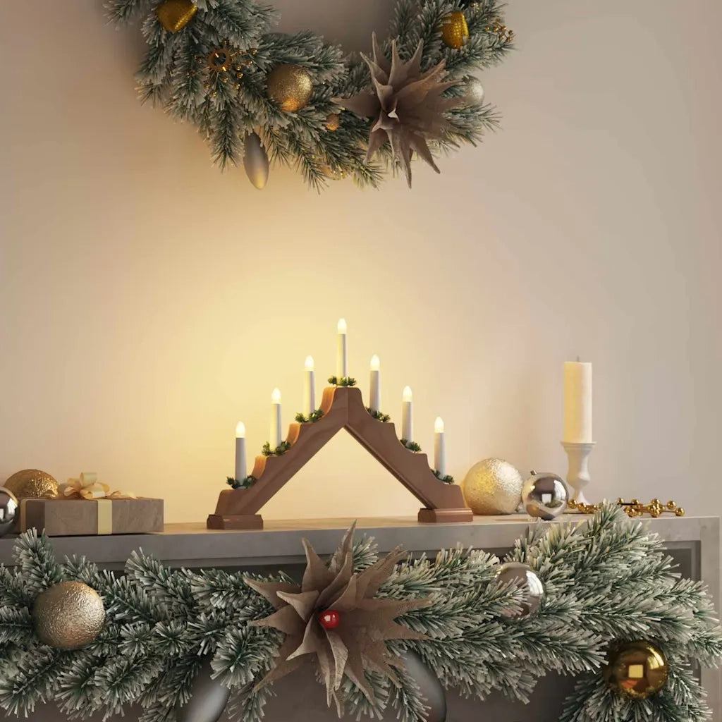 Ponte con Candele di Natale con 7 LED Marrone 39.5 x 5 x 29 cm