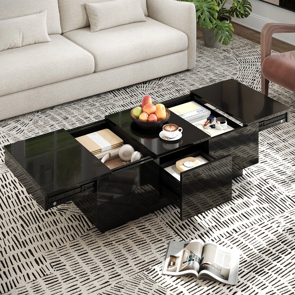 Tavolino da Salotto con Cassetti ¨C MINIMAL ¨C Nero Lucido, Rettangolare