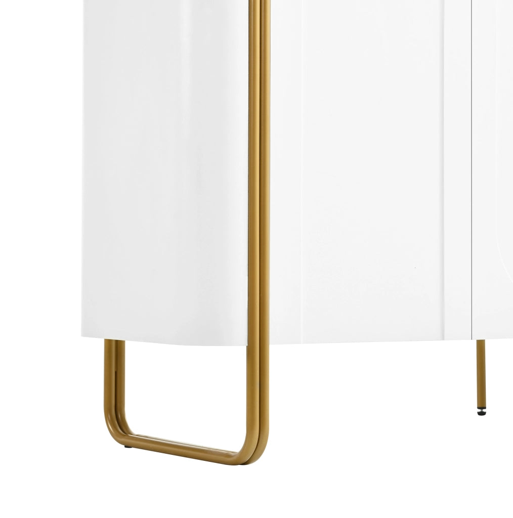 Sideboard in MDF Weiß mit Bogenrelief, 4 Türen, Eisenfüße, 160x35x80,5 cm