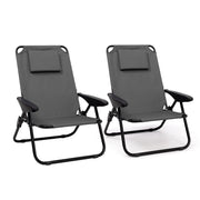 IDMarket - Set di 2 sedie da spiaggia pieghevoli - zaino grigio antracite e poltrone da giardino reclinabili in tela grigia