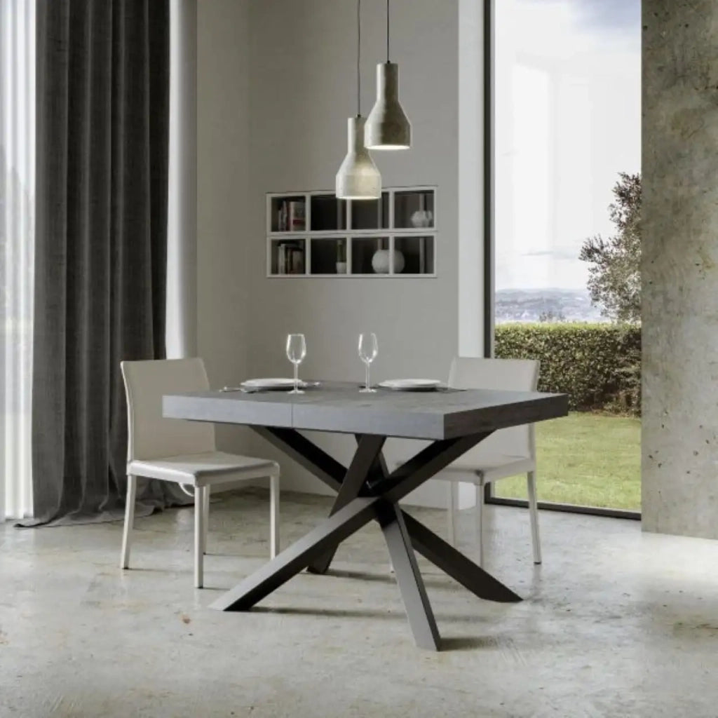 Tavolo allungabile 140/400x90 cm Volantis Premium colore cemento gambe antracite