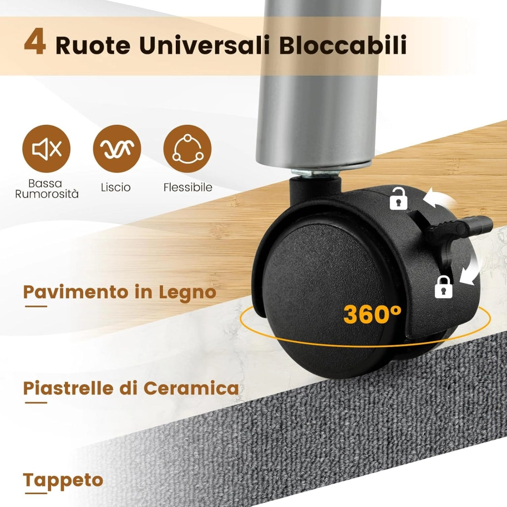 Tavolo per Manicure Pieghevole con Aspiratore, Tavolo per Unghie Portatile con Luce LED Regolabile, Cuscino Poggia Polso Rimovibile, Borsa da Trasporto e 4 Ruote Bloccabili