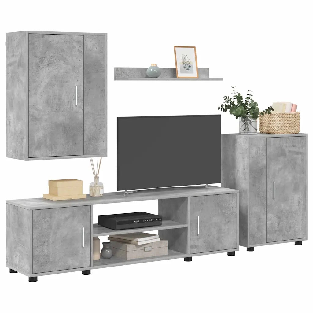 Set mobile TV 4 pz-Set di 4 Credenza per TV Grigio cemento Legno multistrato