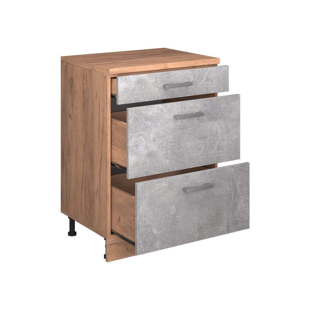 Mobile per mansarda Rion Calcestruzzo/Rovere dorato 60 x 83.8 cm senza inclinazione con 3 cassetti Vicco