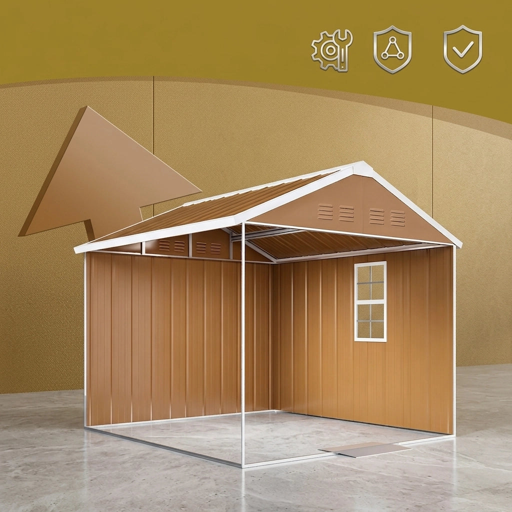 Capannone Da Giardino In Acciaio 180x96x194cm Con Finestra Porta Serrabile E Prese D Aria Senza Piatto Base
