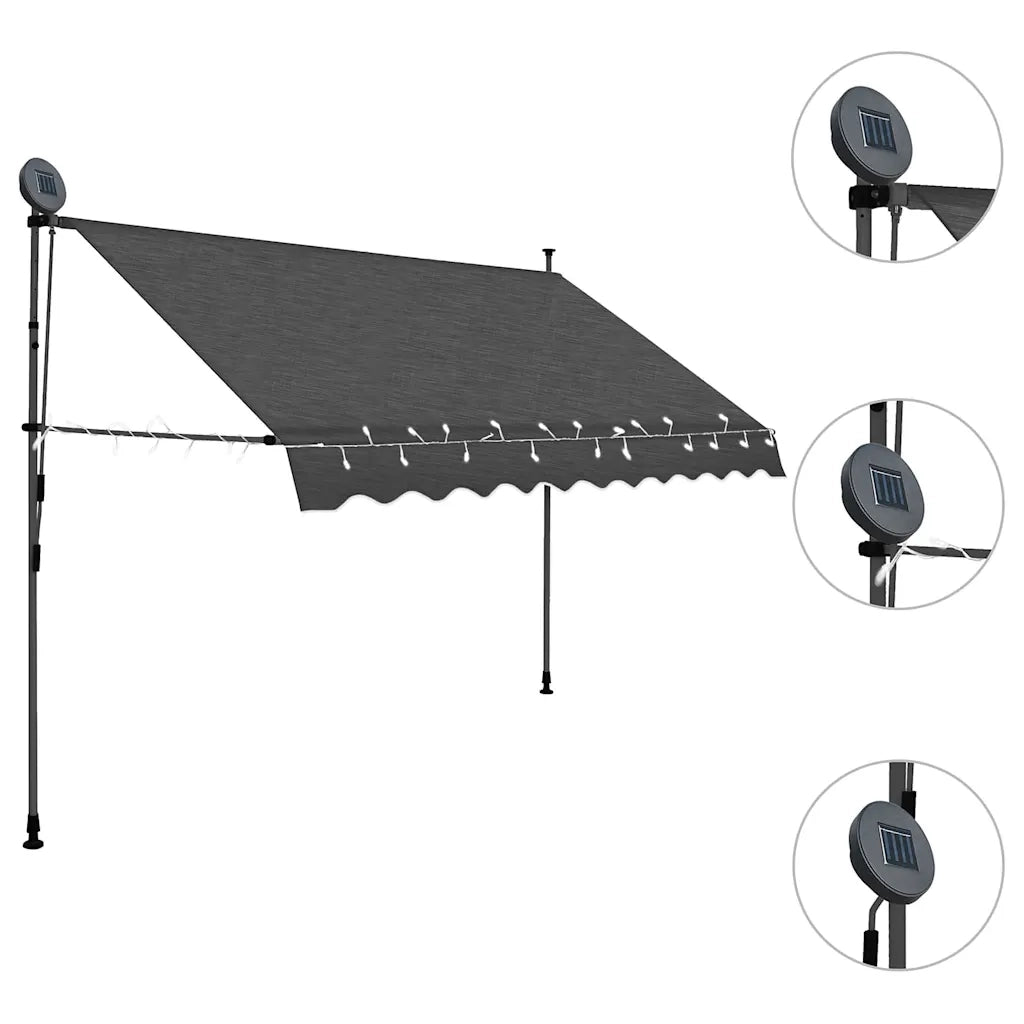 Tenda da Sole Retrattile Manuale con LED-Tenda parasole per Patio 250 cm Antracite