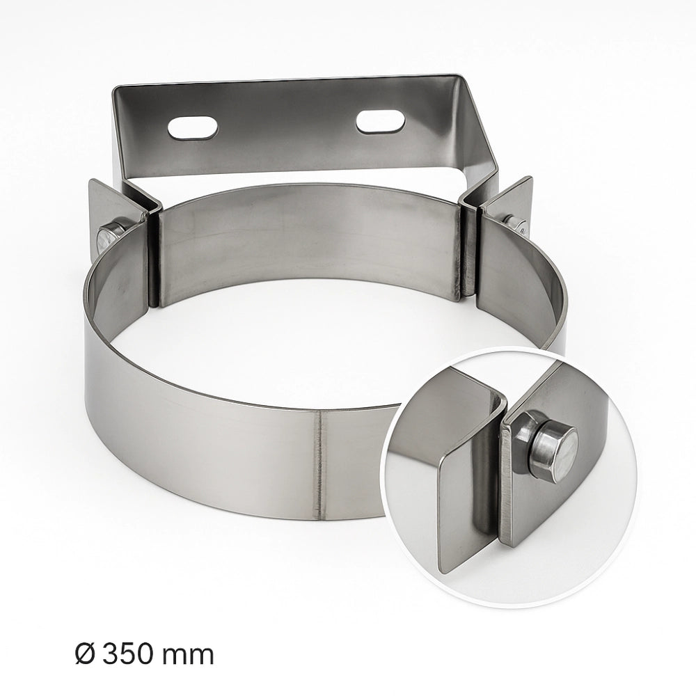 Fascetta murale Ø 350 mm acciaio inox fissaggio canna fumaria parete piana