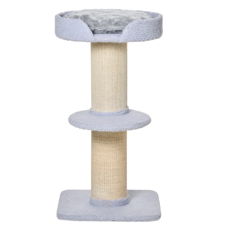 Tiragraffi per gatti azzurro chiaro con sisal, piattaforme e cuscino removibile