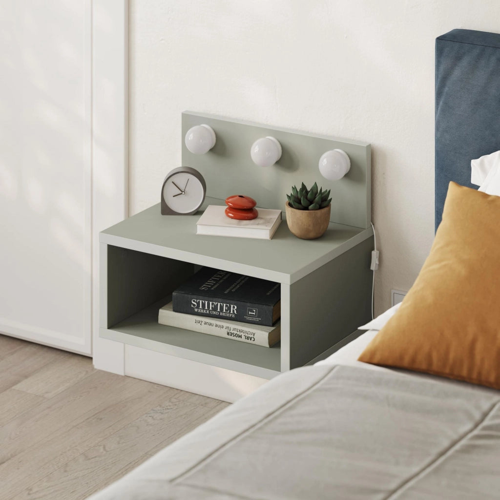 Comodino "Treo" con bulbo in legno - 40 x 30 x 34 cm - Grigio