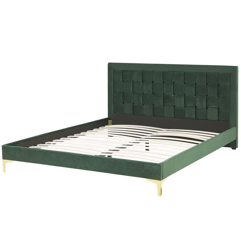 Letto imbottito 180 x 200 cm verde testiera velluto gambe dorate