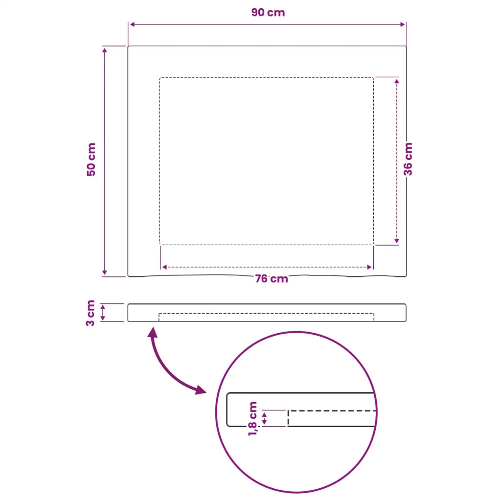 Piano del Tavolo Rettangolare 90 x 50 x 3,5 cm Rettangolare 938501
