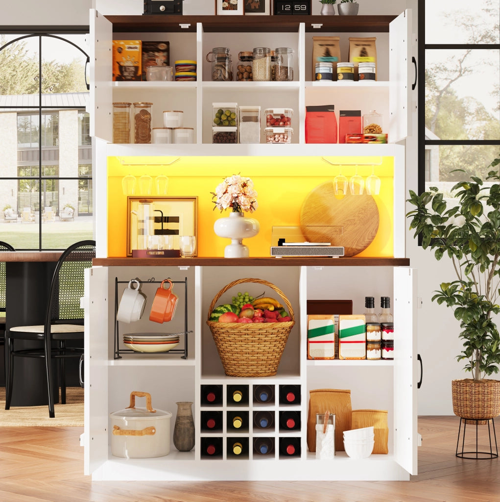 Armadio alto da cucina bianco con LED RGB e portabottiglie