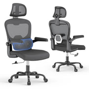 Sedia da ufficio ergonomica - Poltrona HAMLODY - con braccioli pieghevoli a 90° - Supporto lombare - Regolabile in altezza Nero