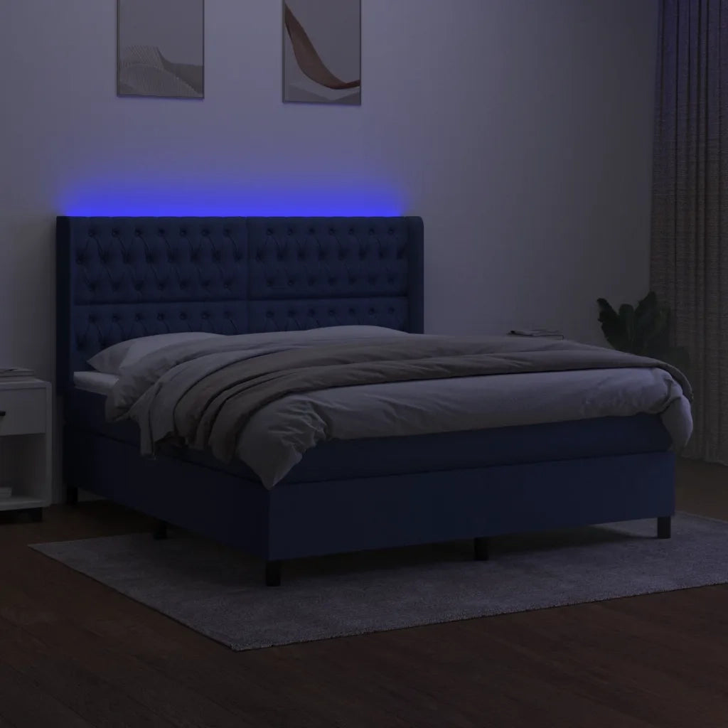 Letto a Molle con Materasso e LED Blu 180x200 cm in Tessuto 3138579