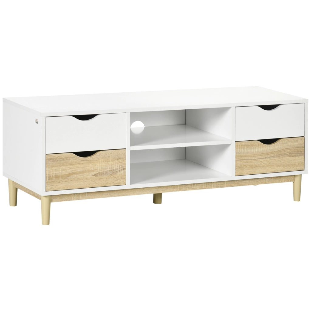 Mobile TV con mensole e cassetti per televisori fino a 55 pollici ¨C Minimal ¨C Bianco e rovere 120x40x44,5 cm