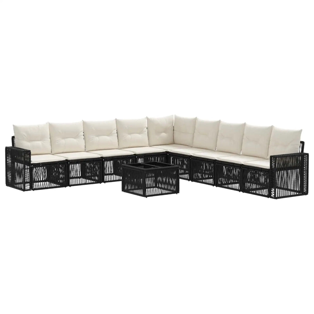 Set Divano da Giardino 10 pcs Nero e Bianco Crema polyrattan 3435148