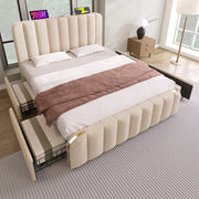 Letto matrimoniale 140x200 cm beige con 4 cassetti e materasso H3