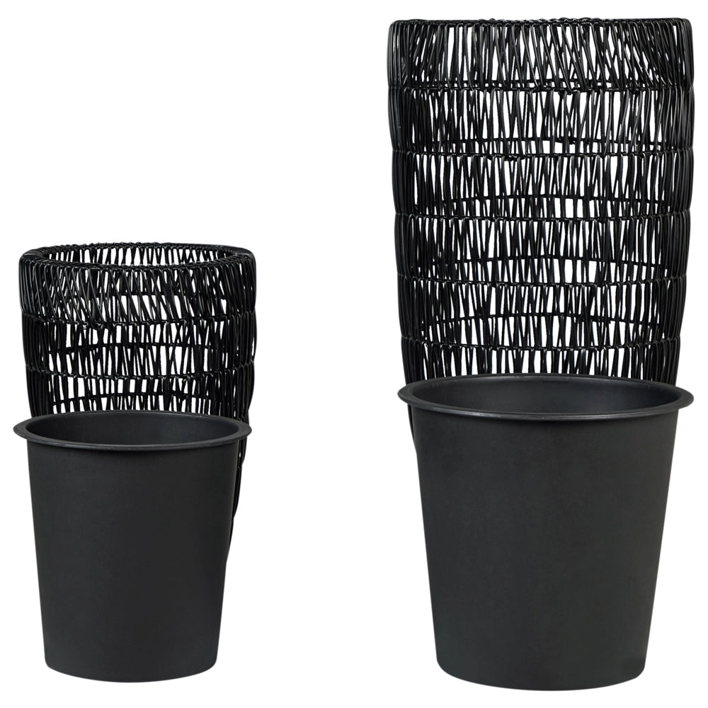 Set di 2 vasi in finto rattan con inserto nero per interni ed esterni
