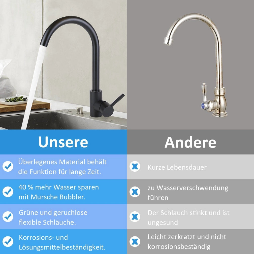 ZMH Rubinetti cucina in acciaio inox nero con miscelatore girevole a 360°