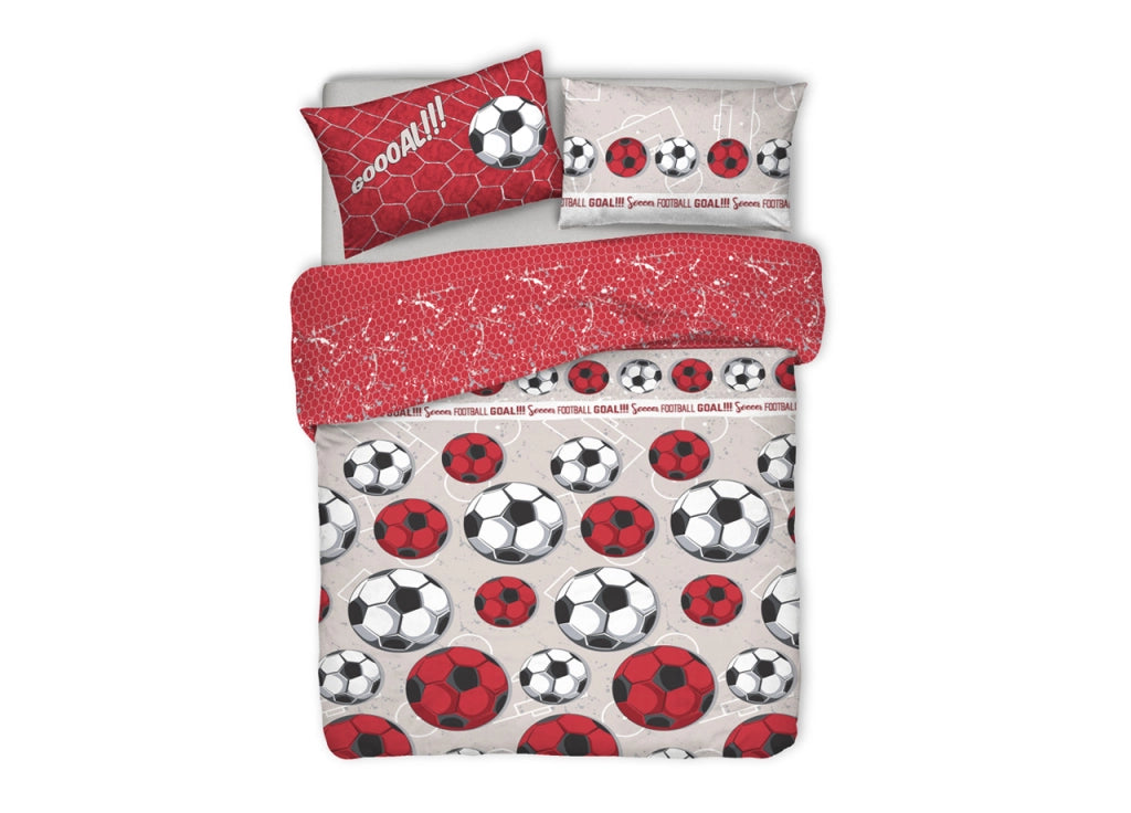 Copripiumino Sacco Piumone Pensieri Delicati Cotone Disegno Calcio - Matrimoniale - Rosso