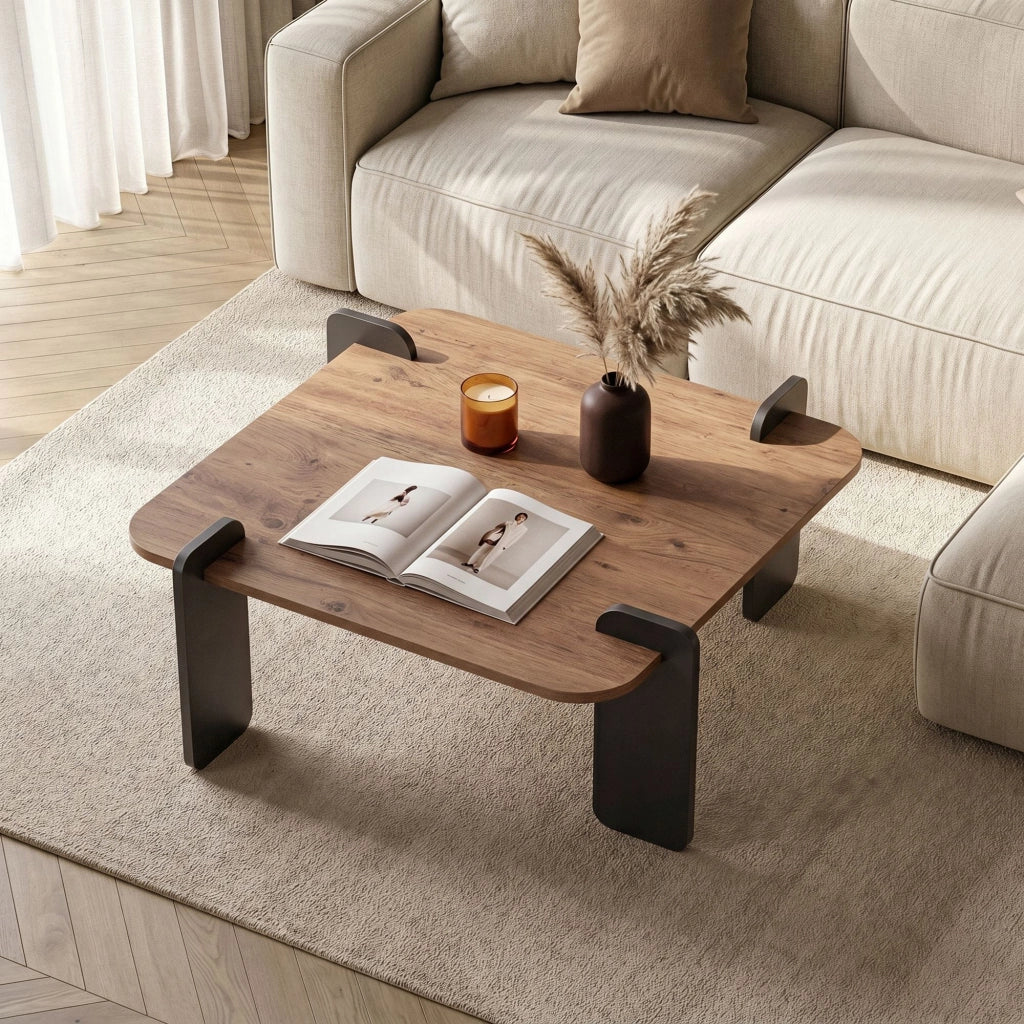 Tavolino in legno "Marais" - 90 x 90 x 35 cm - Marrone chiaro