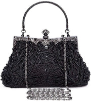 Borsa Clutch Vintage con Perle per Donna con Spalla per Festa Matrimonio e Cene (Nero)