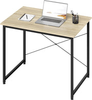 Scrivania Salvaspazio, Tavolo per Computer, Rovere Chiaro + Bianco per Studio, Home Office, Camera da Letto, in Legno e Metallo, 80x60x70 cm