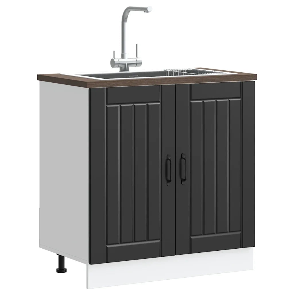 Pensile da cucina | Mobile Base Lavello Lucca Nero in Legno Multistrato