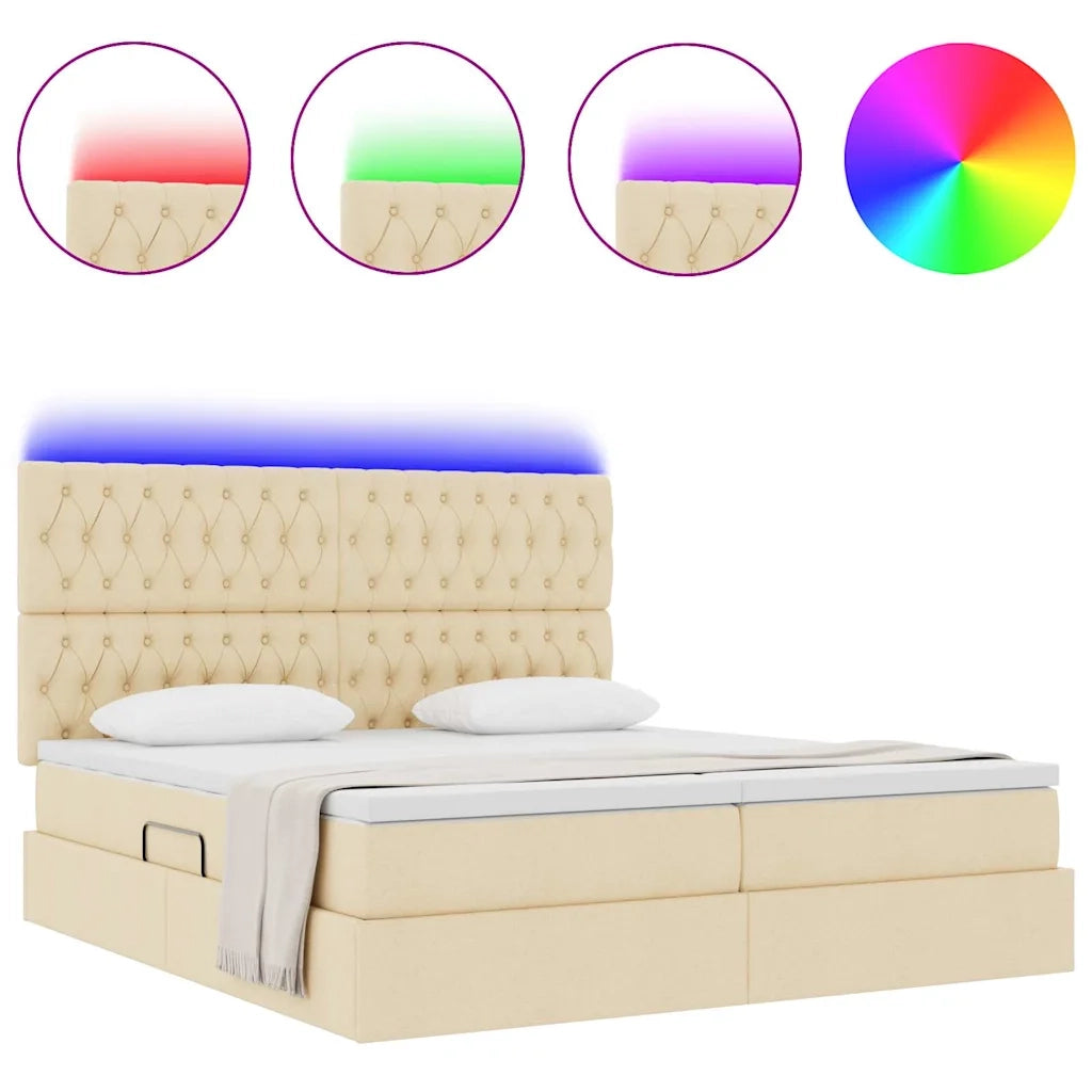 Letto con luci a strisce a LED Crema 180 x 200 cm Tessuto