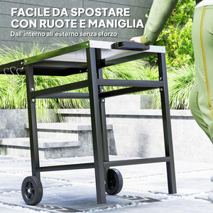 Carrello per Barbecue 91x58x76 cm con Piano in Acciaio Nero