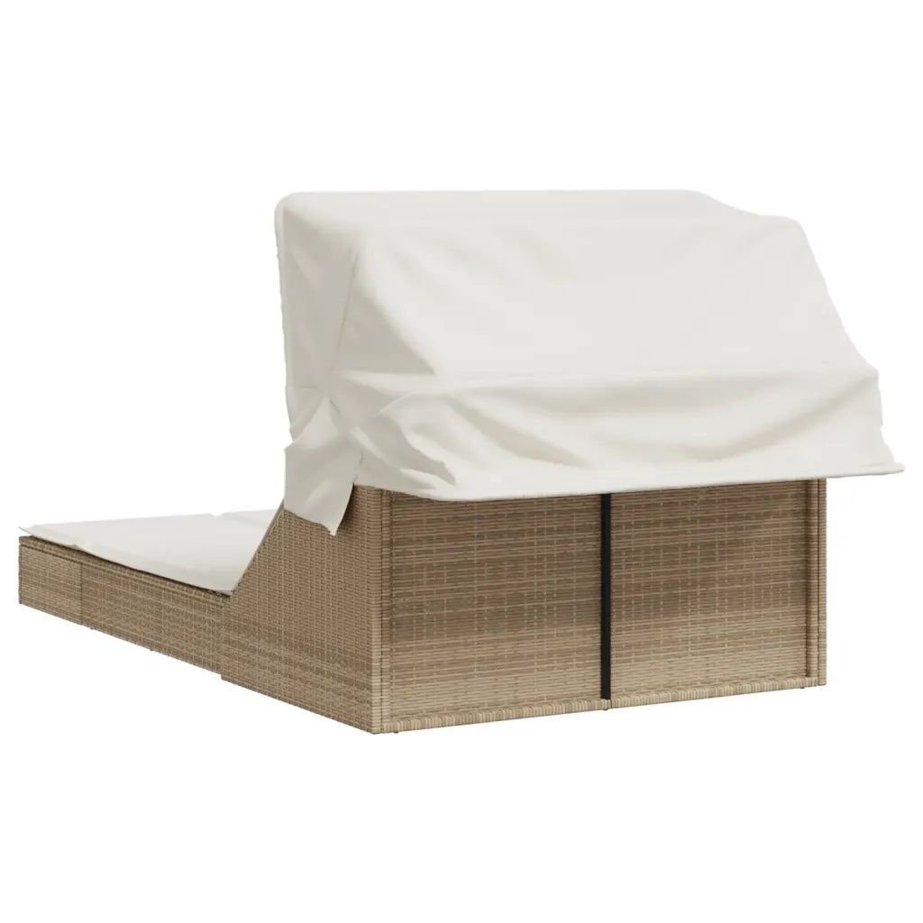 vidaXL Lettino Doppio con Baldacchino e Cuscini Beige in Polyrattan