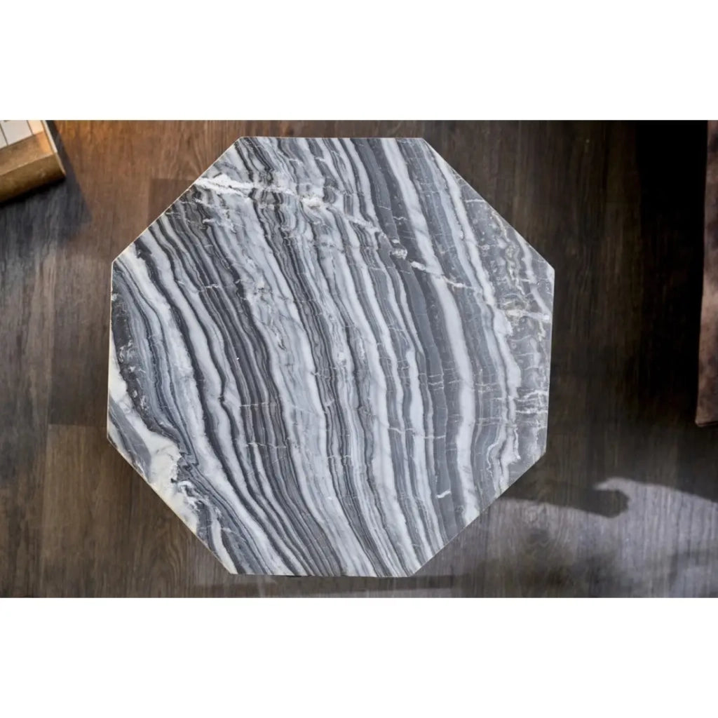 Tavolino NEXORA 50 cm in marmo grigio e metallo nero design geometrico