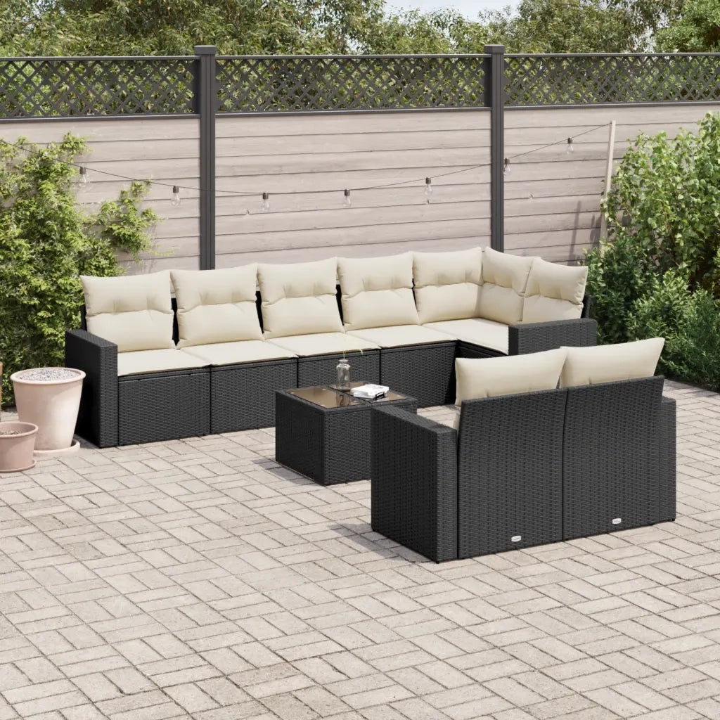 Set Divani da Giardino 9 pz con Cuscini Nero in Polyrattan 3219216