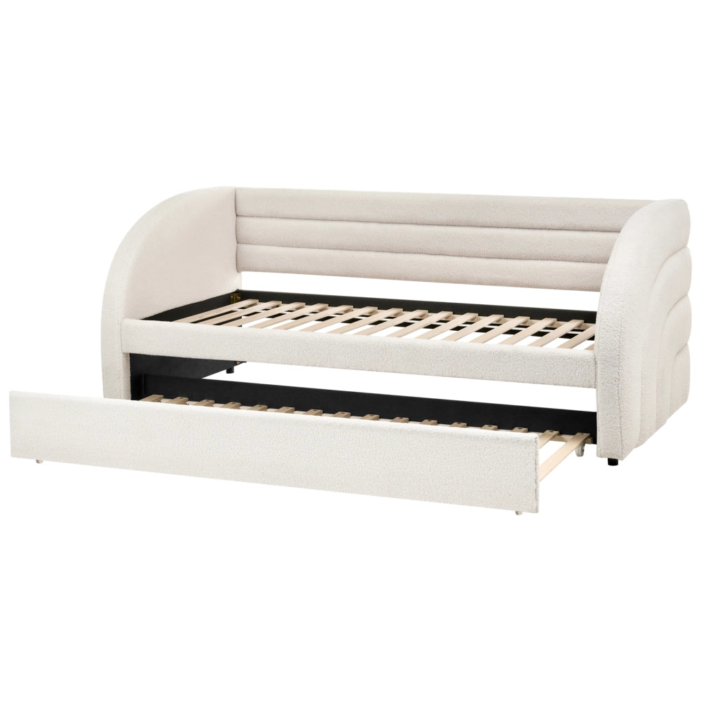 Letto a scomparsa 90 x 200 cm rivestito in bouclé bianco rete a doghe letto da giorno camera dei bambini camera degli ospiti