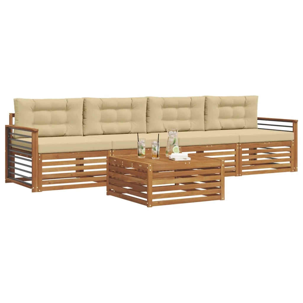 Set di divani da esterno con cuscino 5 pcs Naturale e Beige