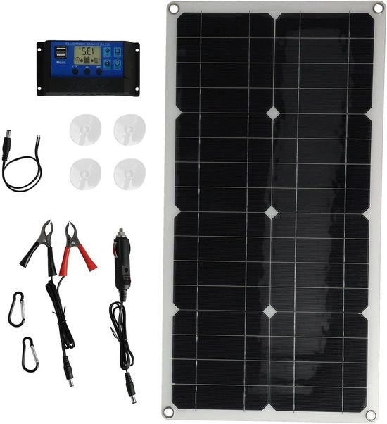 Kit di Pannelli Solari 100W Monocristallino Silicio - Kit di Ricarica Accu con Controller 30A - Per Camper, Barche, Aeroplani, Satelliti, Stazioni Spaziali e Agricoltura Esterna.