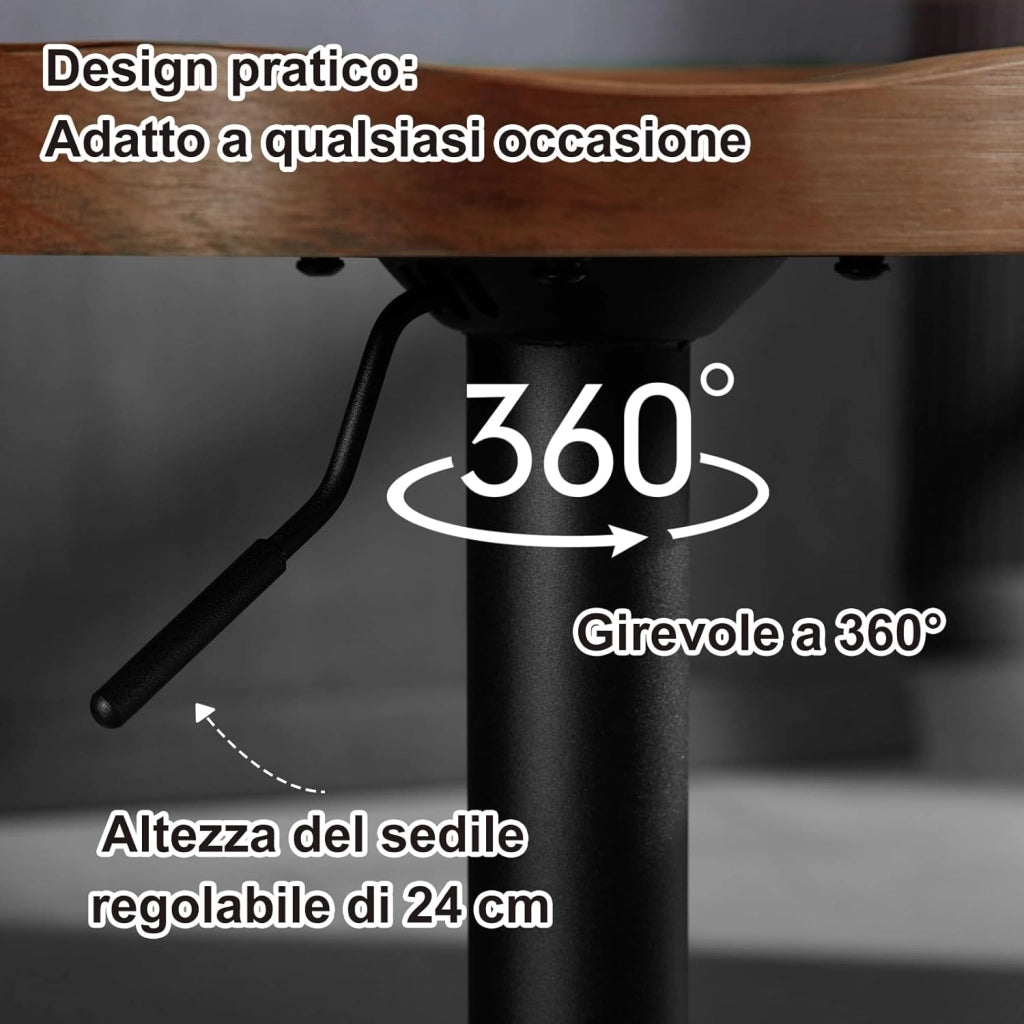 Sgabello da Bar, per Colazione in Legno Massiccio, Sgabello Cucina, Regolabile in Altezza, Sgabello Girevole a 360° con Poggiapiedi, Marrone, BH413br-1
