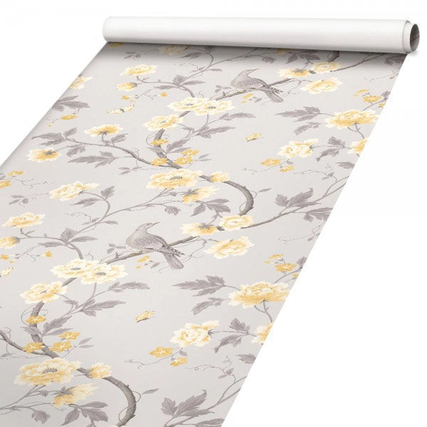 FIORI CON COLOMBE - Pellicola stampata adesiva in PVC finitura opaca Misura: 100x300 cm