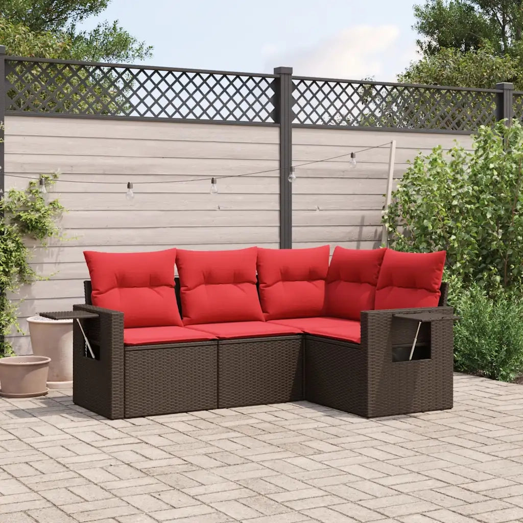 Set Divani da Giardino 4 pz con Cuscini Marrone in Polyrattan 3220113