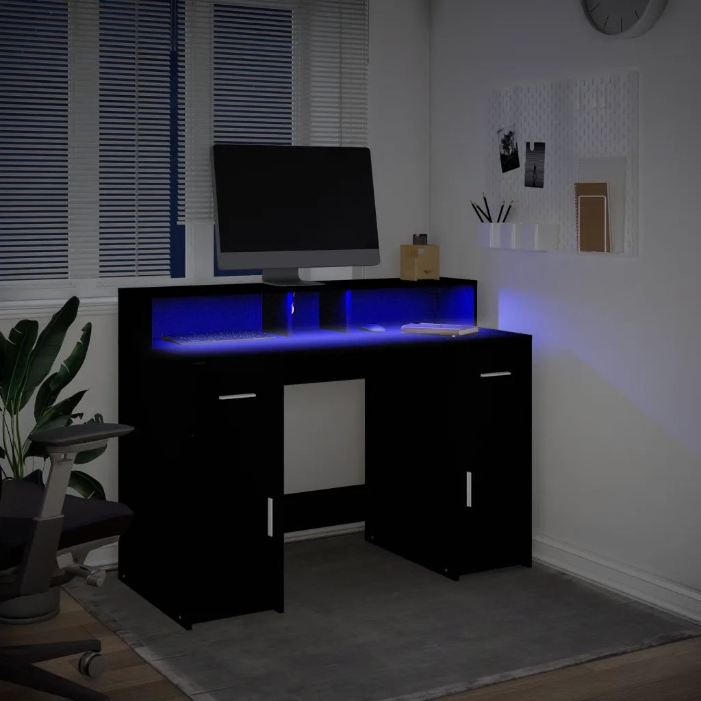 Scrivania con Luci LED Nera 120x55x91 cm in Legno Multistrato