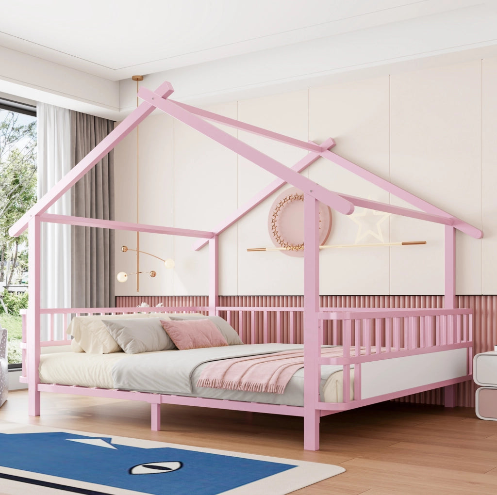 Letto per bambini a casetta in metallo rosa 140 x 200 cm