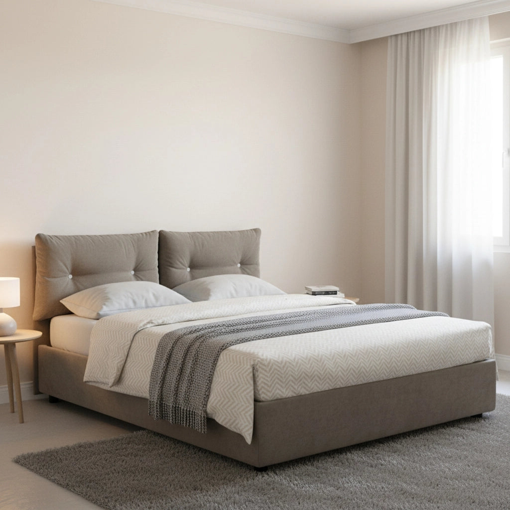 Agamennone, Letto Piazza e Mezza Sfoderabile Made in Italy, Grigio Tortora