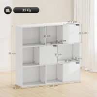 Libreria a Cubi con 6 Sezioni Aperte e 3 Chiuse, in Legno Bianco, 106x24x95 cm