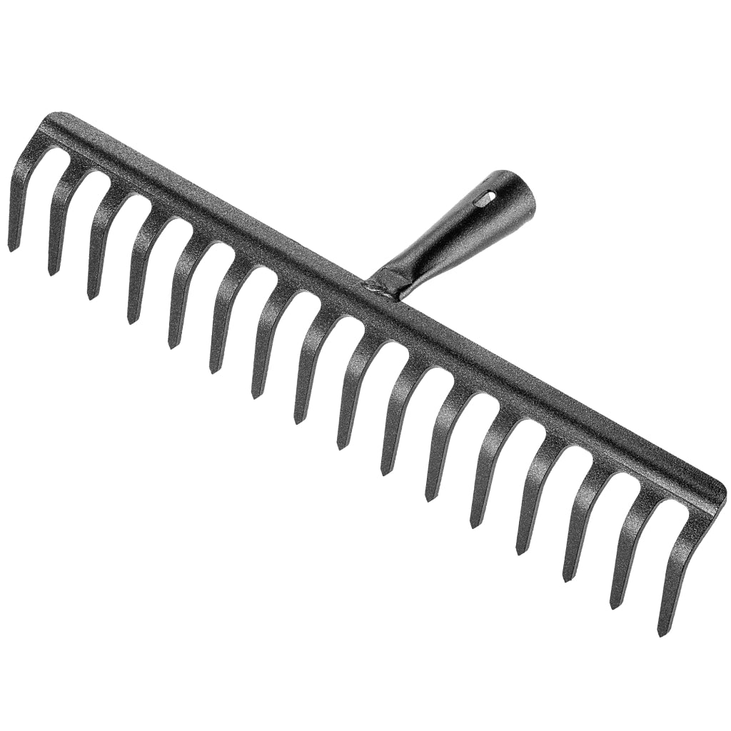 Rastrello per foglie in acciaio KADAX a 16 denti, senza manico, per terra ed erba.
